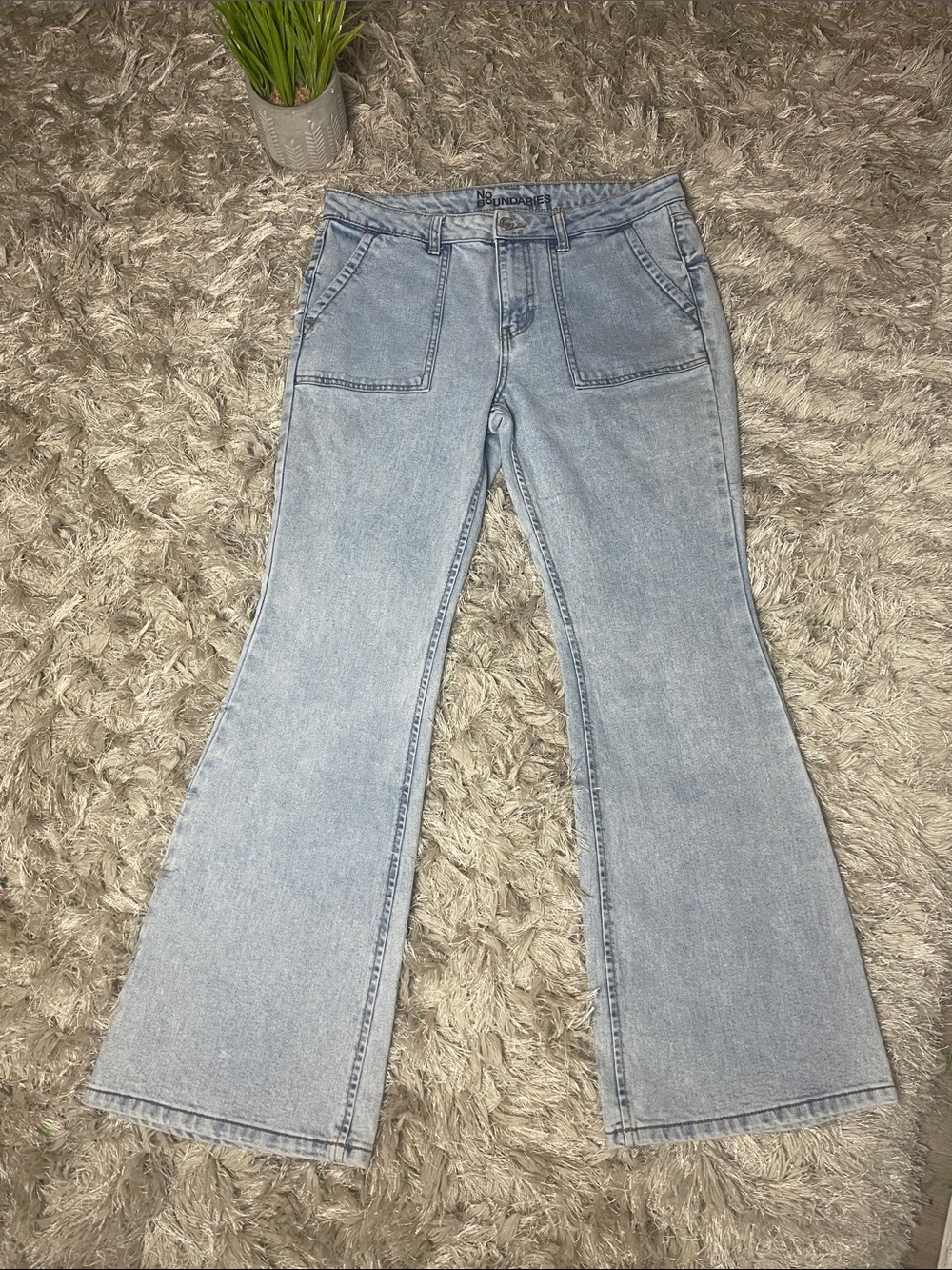 No Boundaries Patch Front Pockets Light Blue Flare Jeans